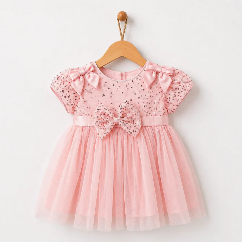 Baby Girl Pink Mesh Sequins Fancy Frock