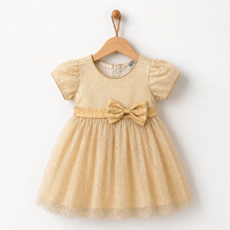 Baby Girl beige and golden Fancy Frock