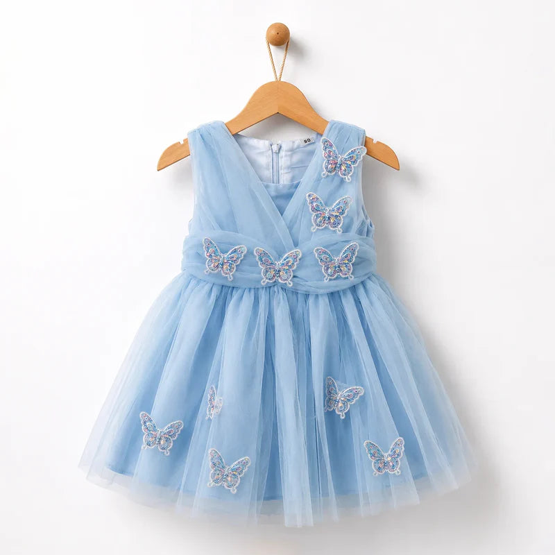 Baby Girl Light Blue 3D Butterfflies Fancy Frock