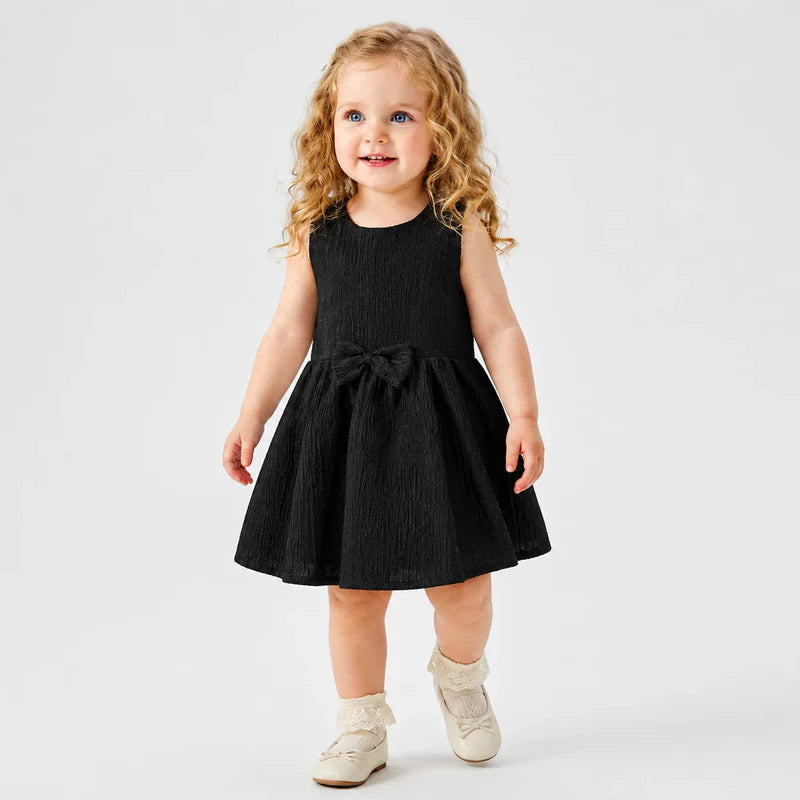 Baby Girl Black Bow Crinckle Frock