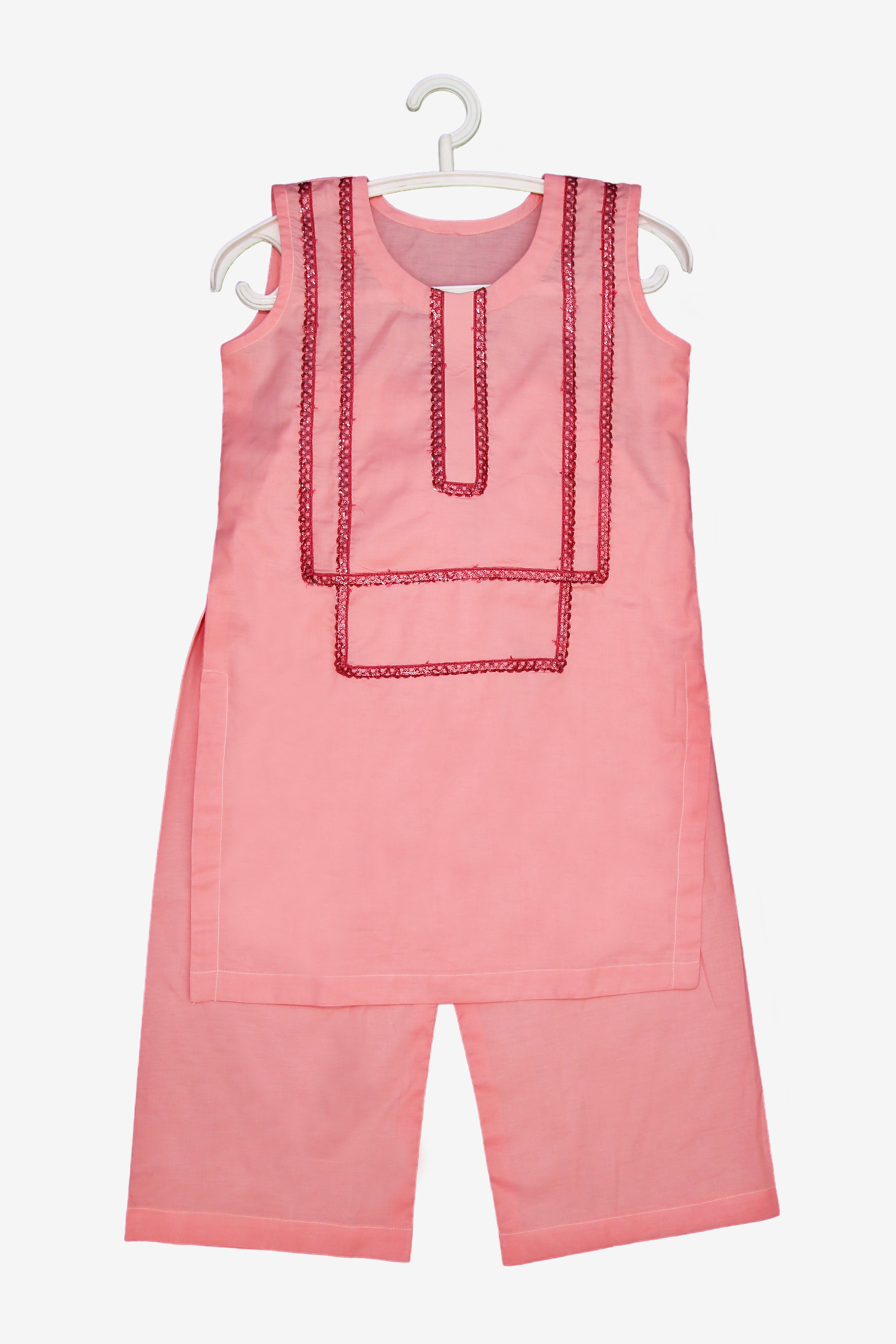 PINK ELEGANCE EMBROIDERED TOP & WHITE TROUSERS