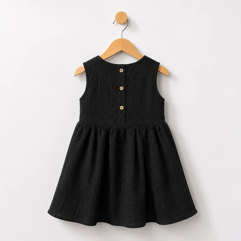 Baby Girl Black Bow Crinckle Frock